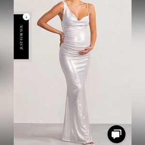 GALAXY SHIMMER
SILVER MATERNITY COWL NECK MAXI DRESS